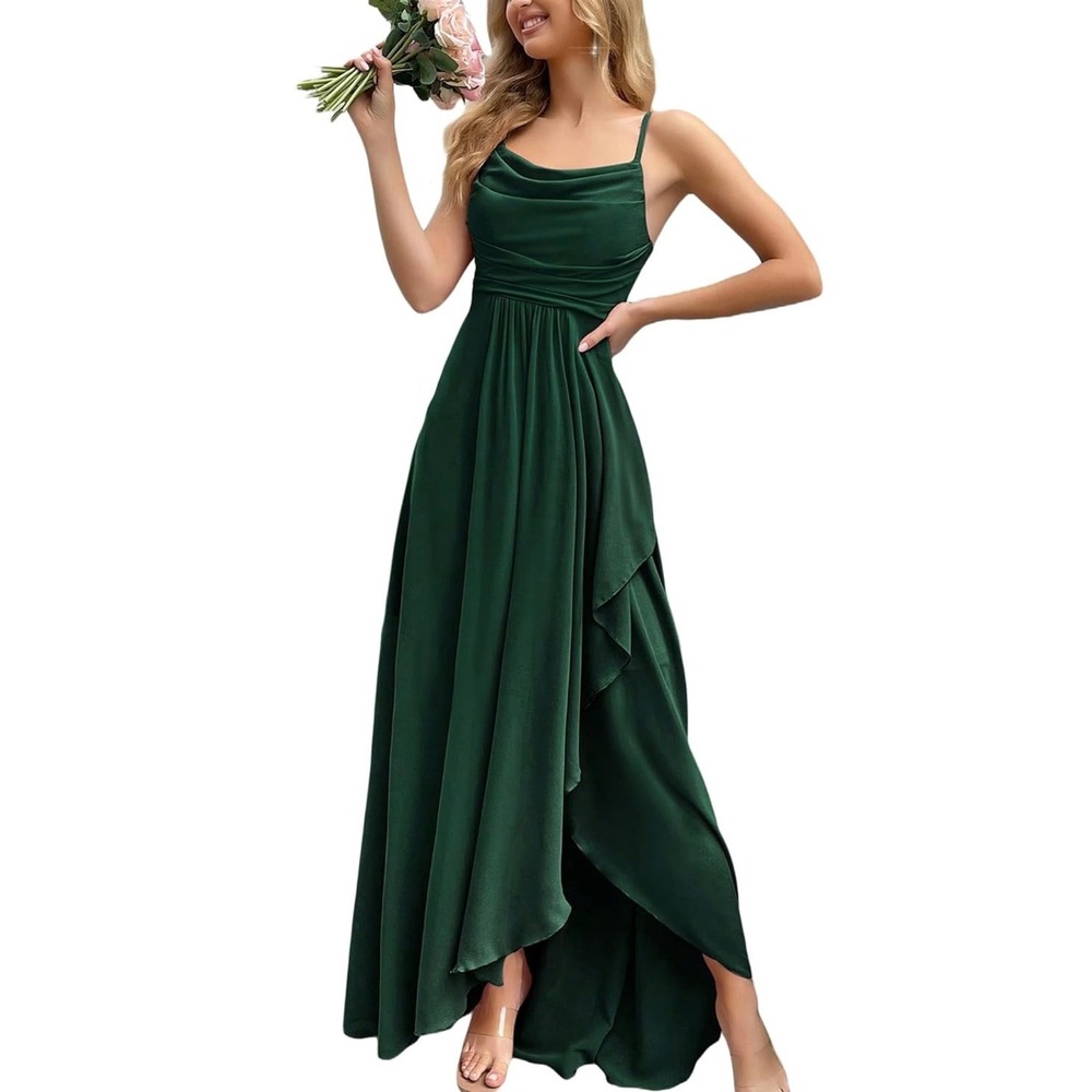 Luvistrue Emerald Green Cowl Neck High Low Formal Maxi Dress XS NWT